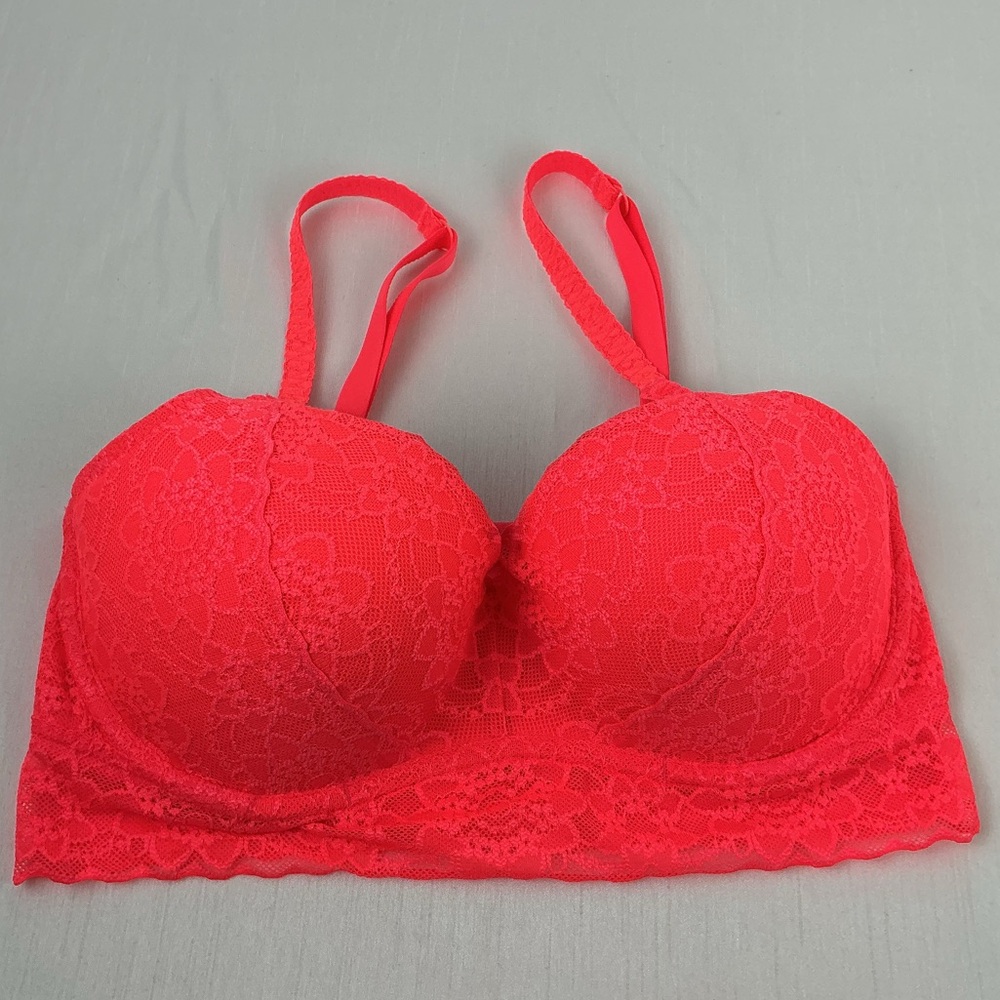 PINK Victoria's Secret Lace Bralette Neon Orange Longline Bra
